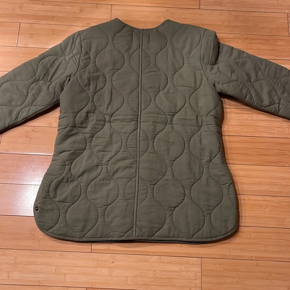 Women Lucky Brand Army Green Button Up Quilted Coat Coat Size M W/Pockets - Picture 10 of 11